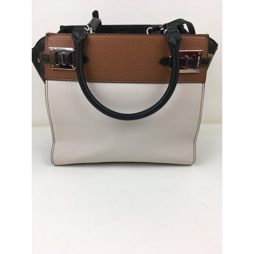 Nine West Black White Tan Color Block faux leather Tote Crossbody handle